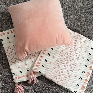 BOGO FREE Pink Throw Pillow Boho Pillow Cover Set Canvas Tassel Pillow Covers